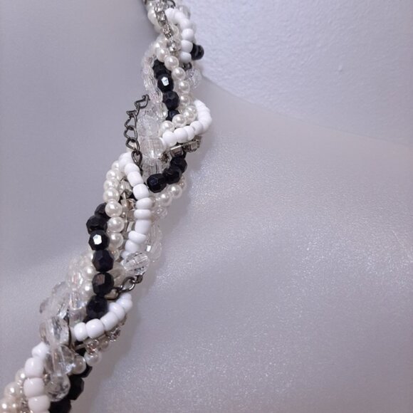 3/$20 Twisted Multi Strand Beaded Statement Necklace Pearl Rhinestone Gunmetal - Picture 8 of 13
